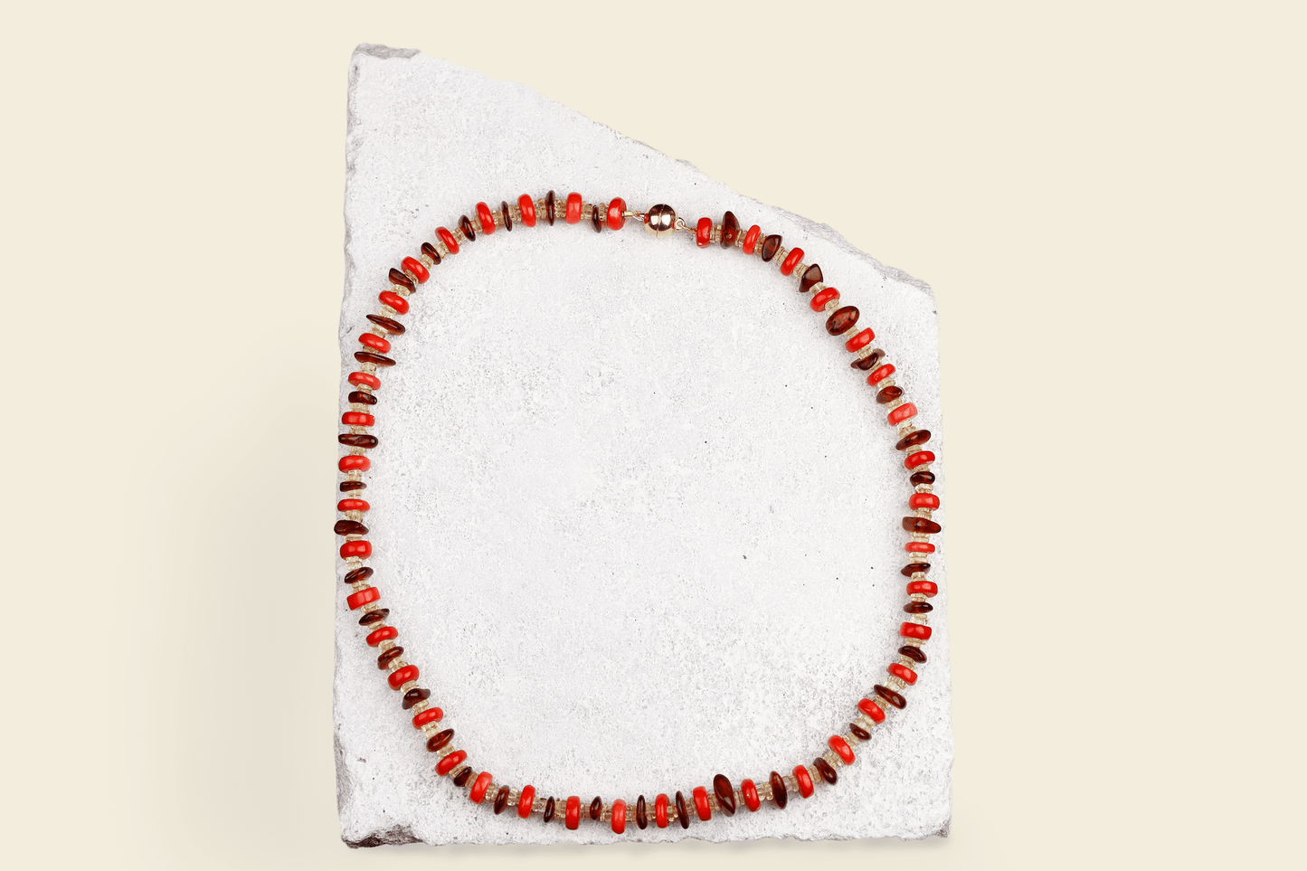 Halsband bambukorall, citrin & bärnsten