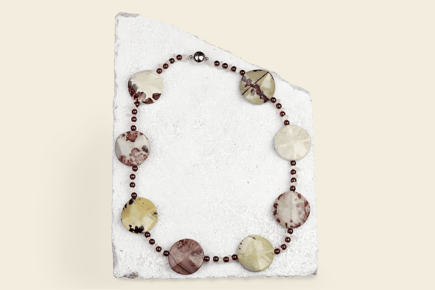 Halsband jaspis, granat & rosenkvarts