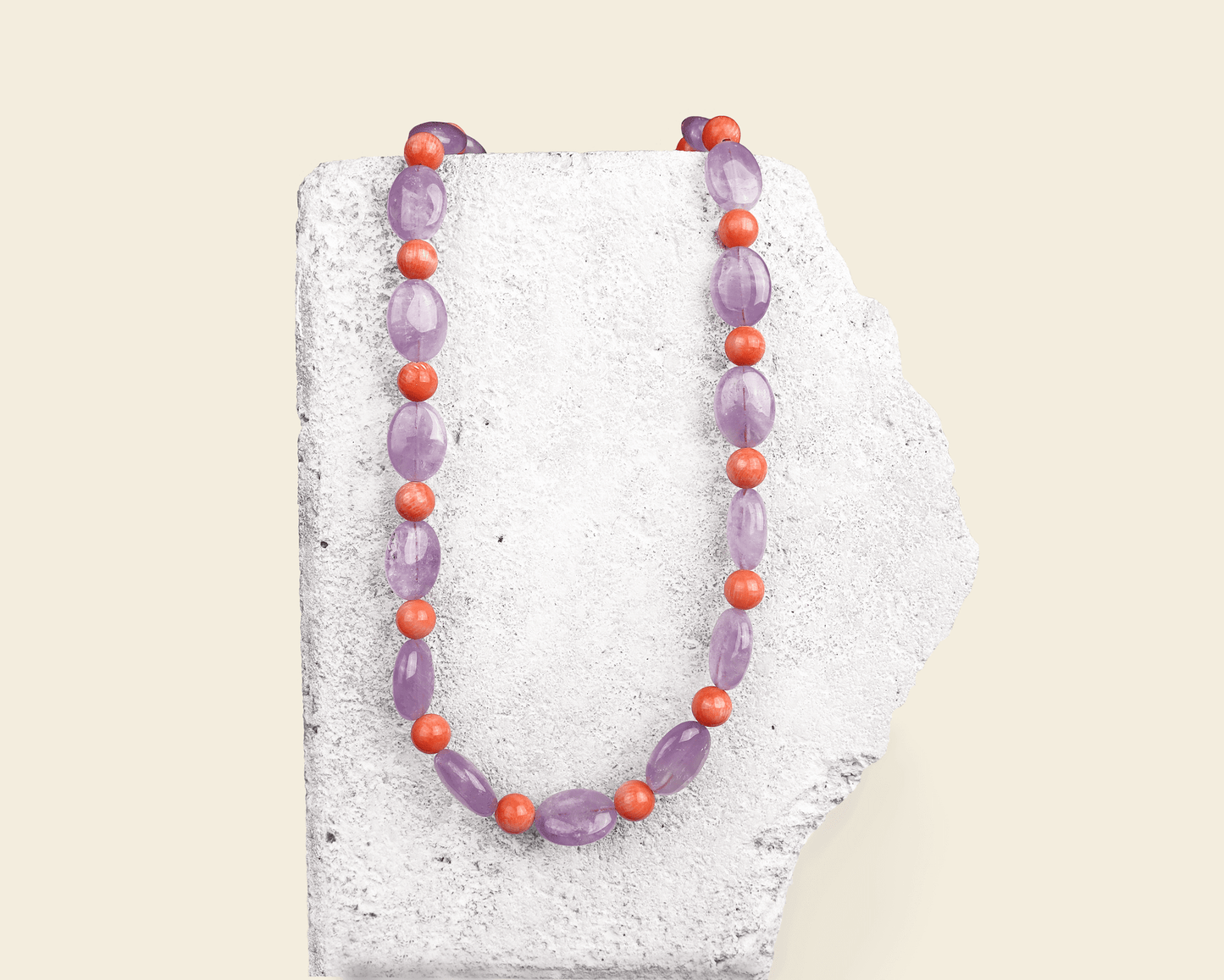 Halsband ametist & bambukorall