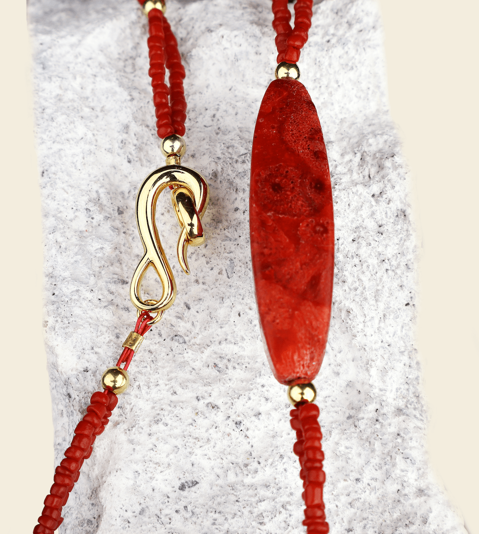 Halsband svampkorall & guldförgyllt silver