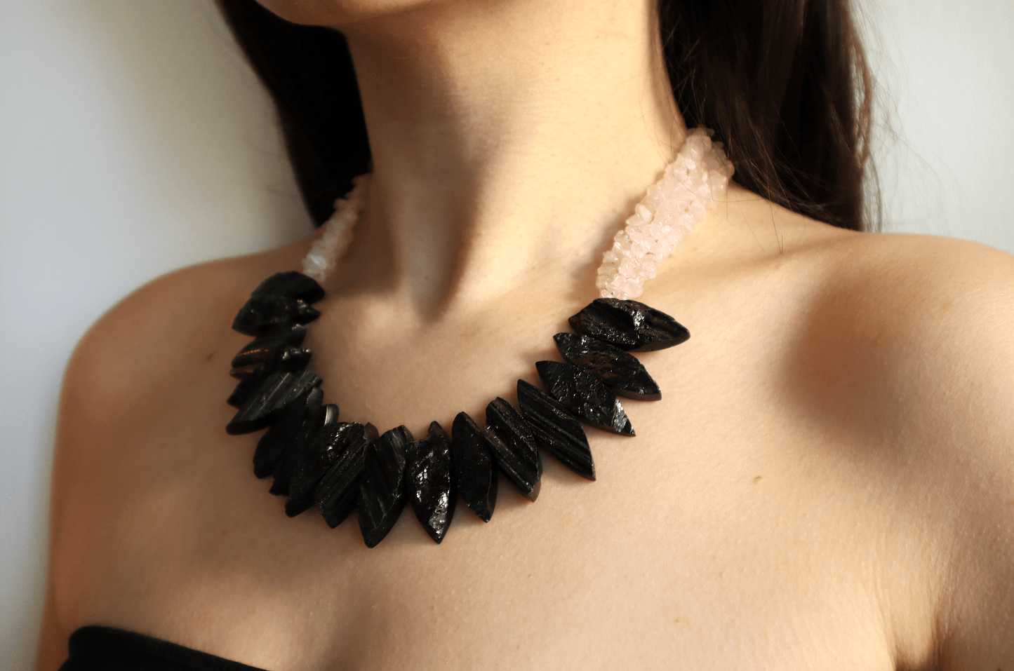 Halsband onyx & rosenkvarts
