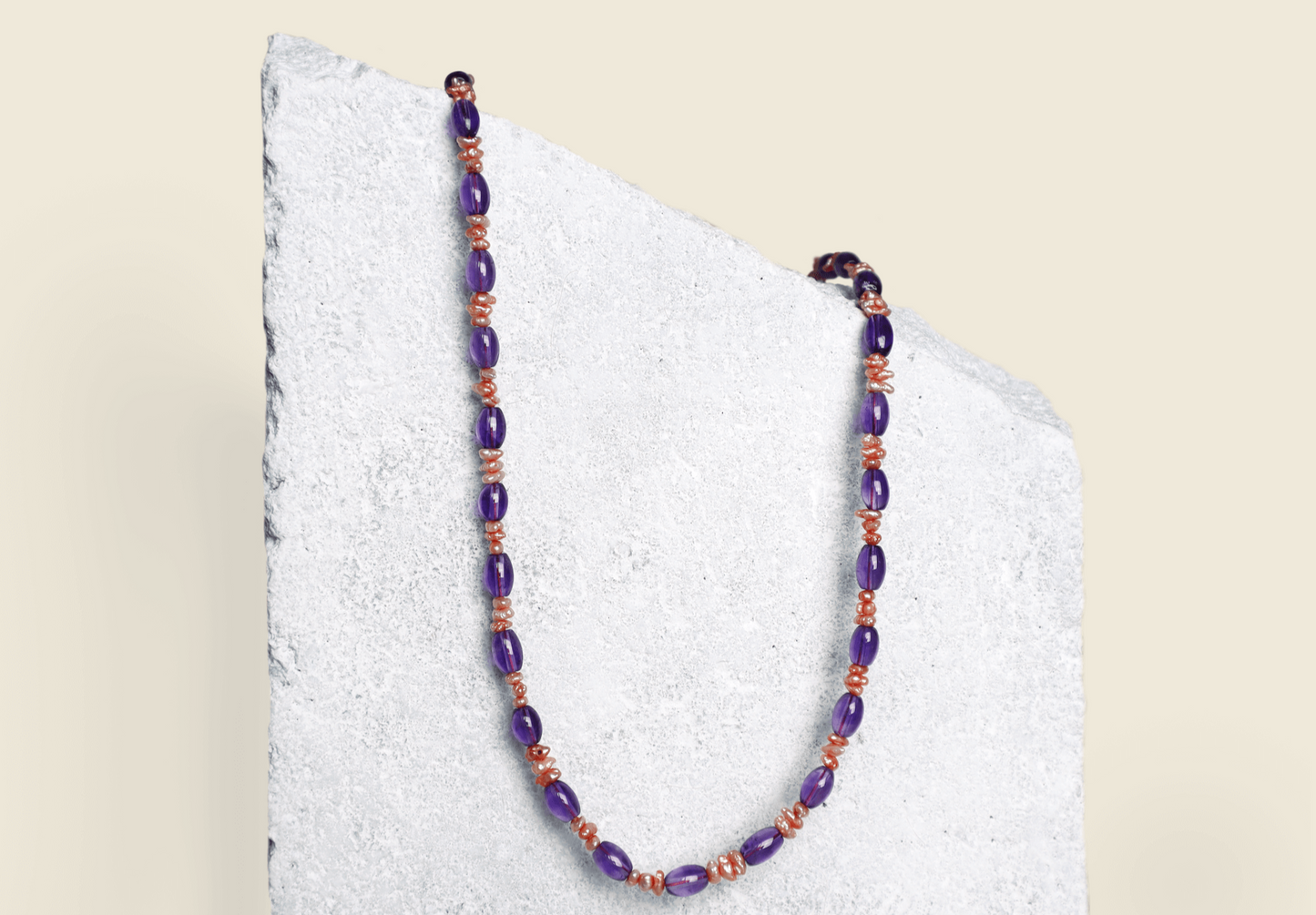 Halsband ametist & pärlor