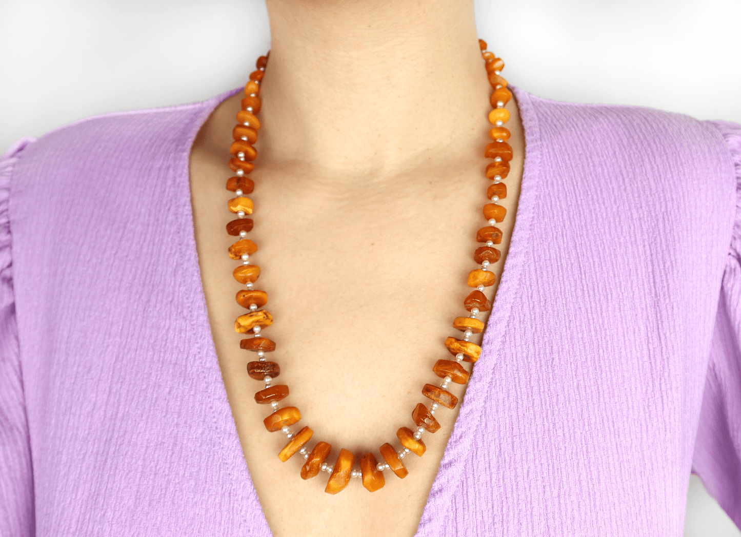 Halsband bärnsten & pärlor