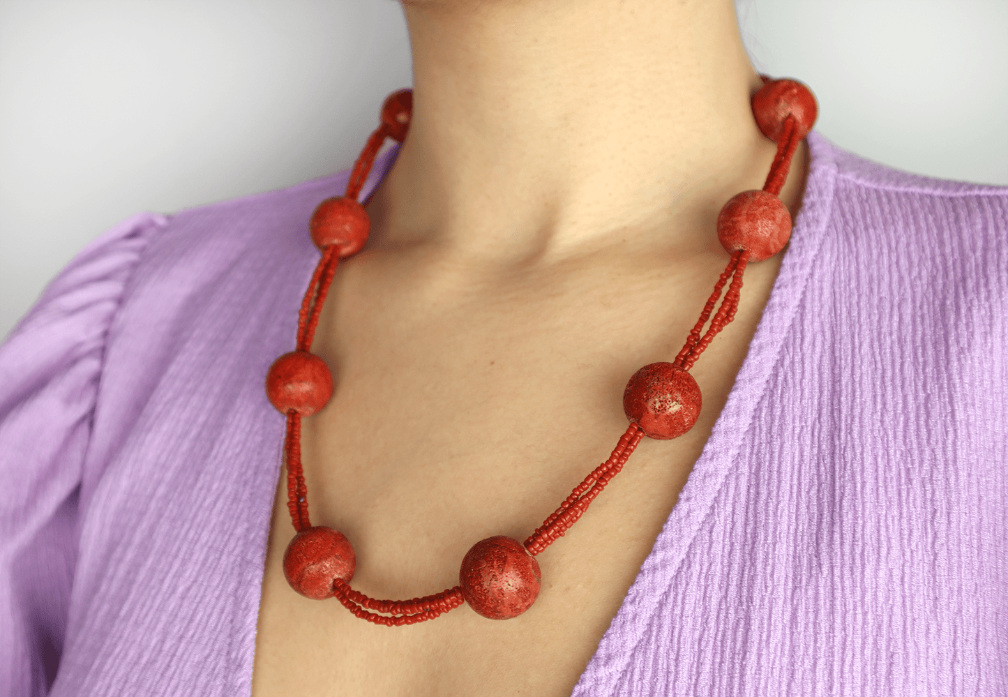 Halsband svampkorall & agat