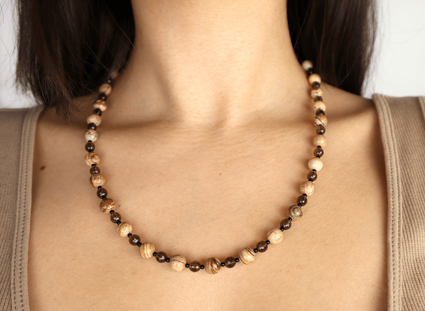 Halsband jaspis, rökkvarts & onyx