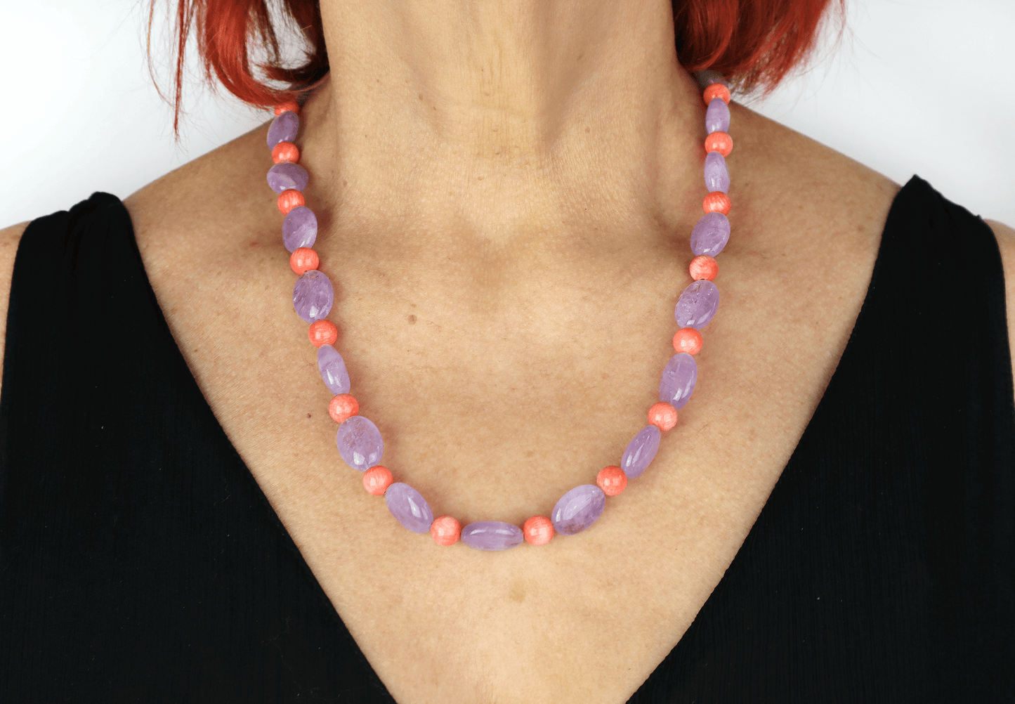Halsband ametist & bambukorall