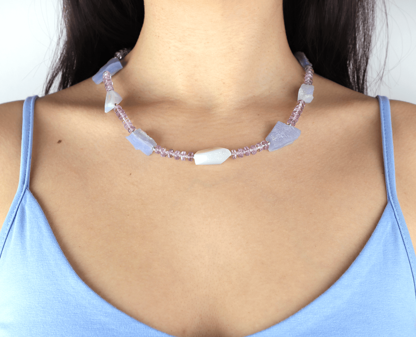 Halsband kalcedon & ametist