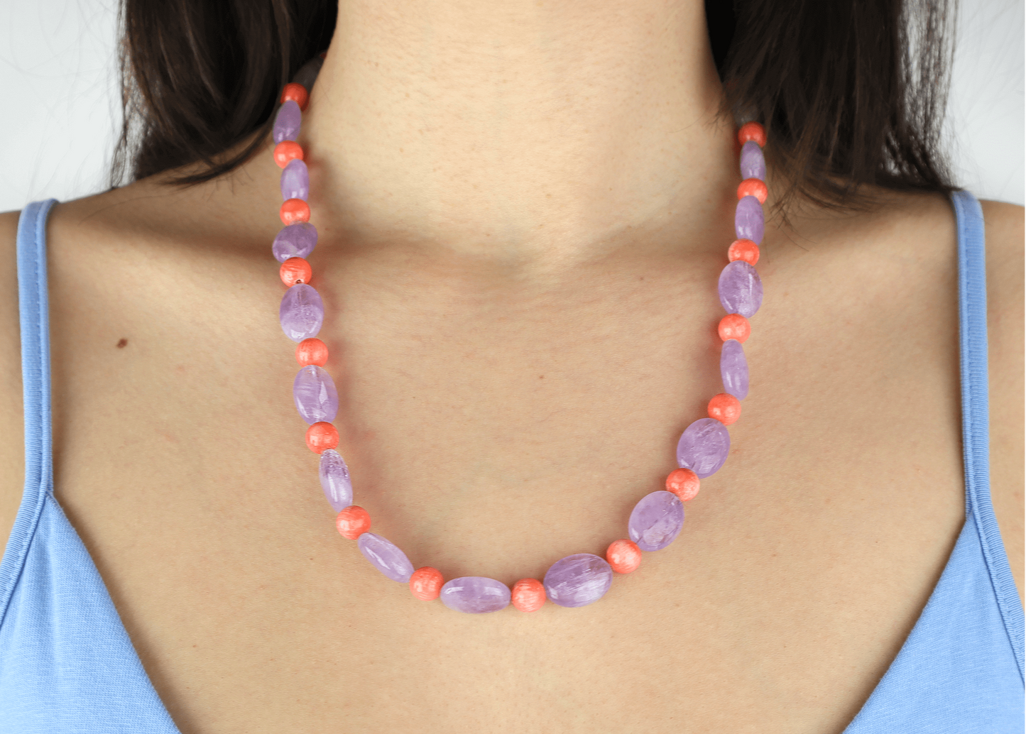 Halsband ametist & bambukorall