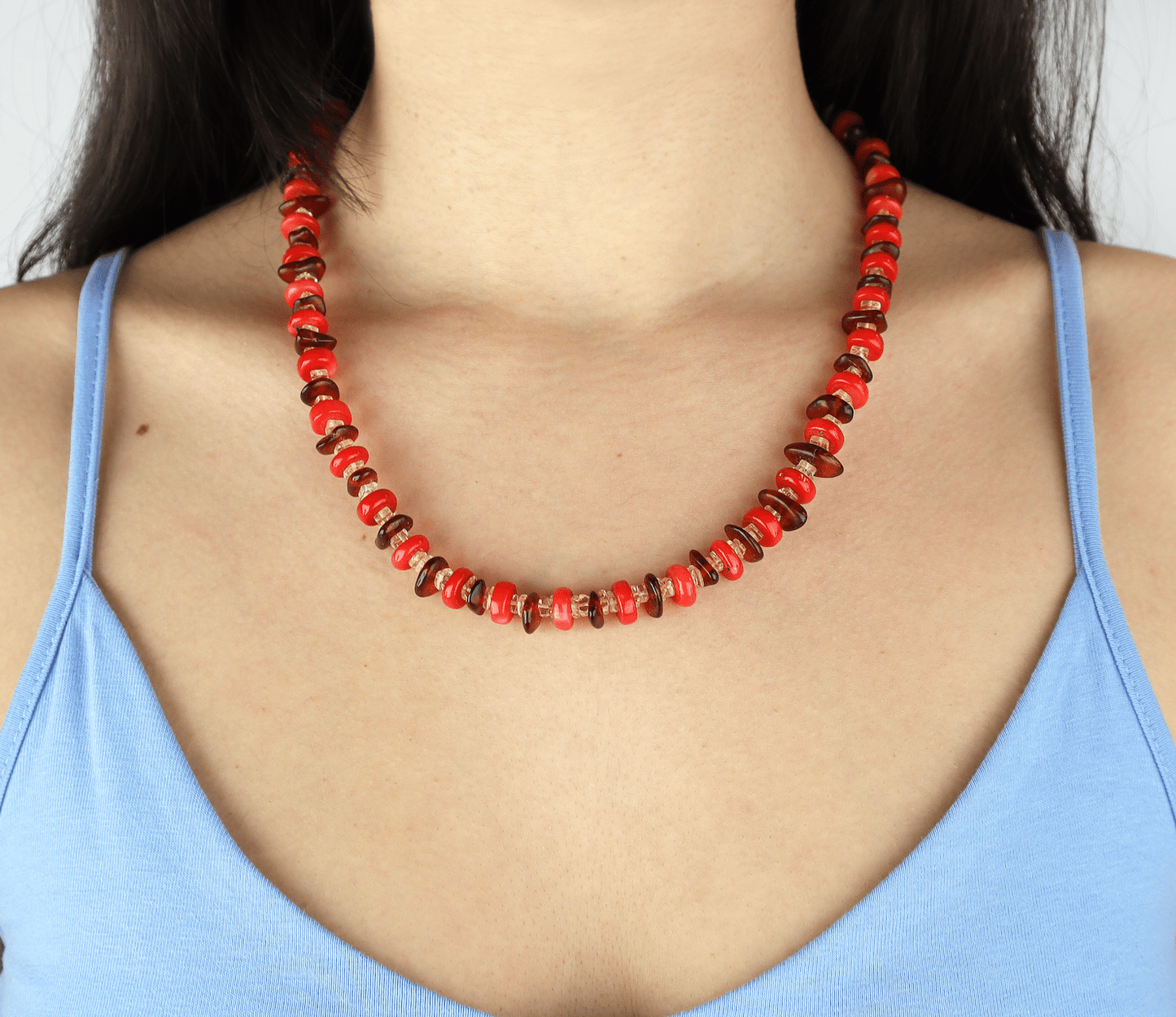 Halsband bambukorall, citrin & bärnsten