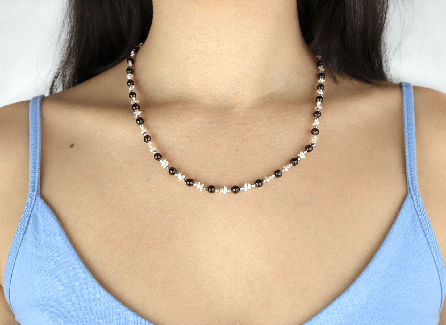 Halsband granat & pärlor