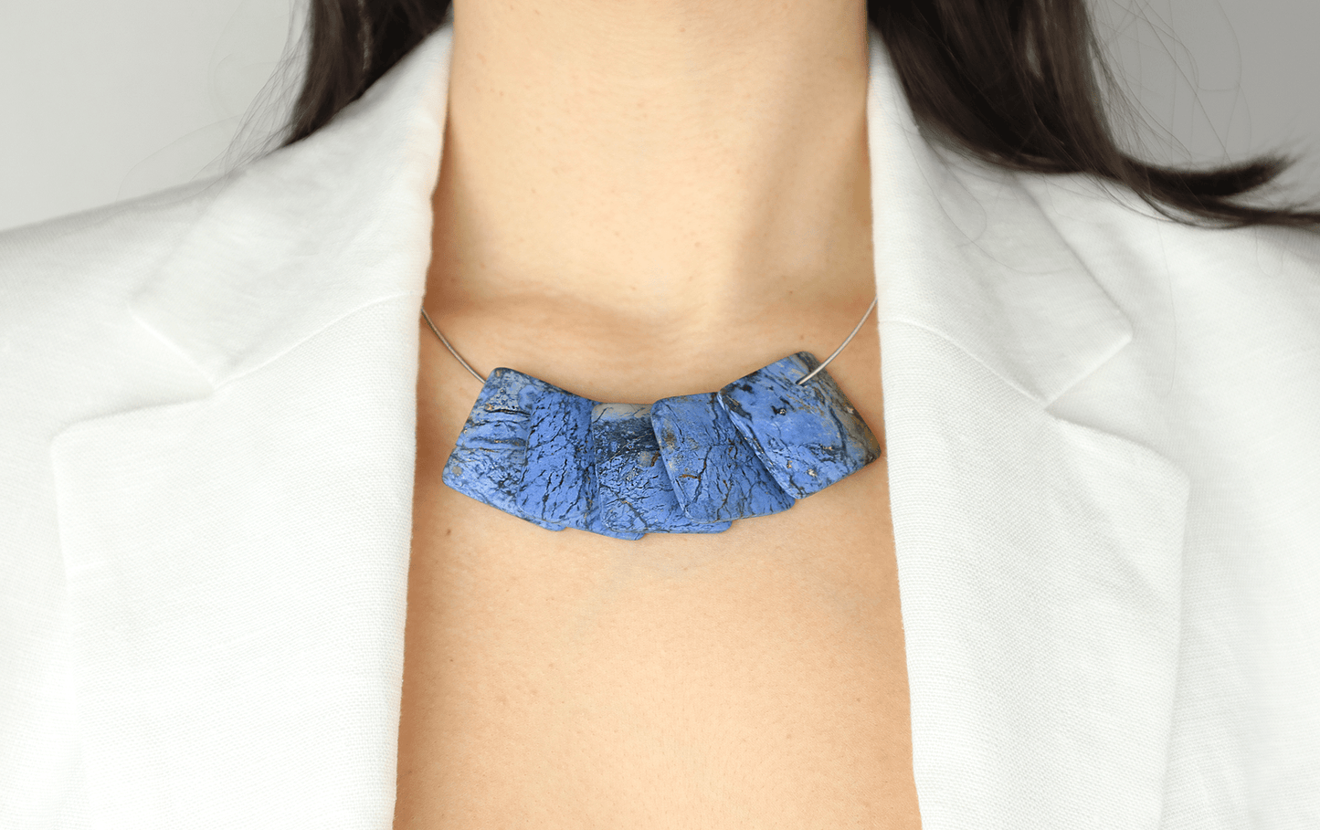 Halsband blå sten & rostfritt stål